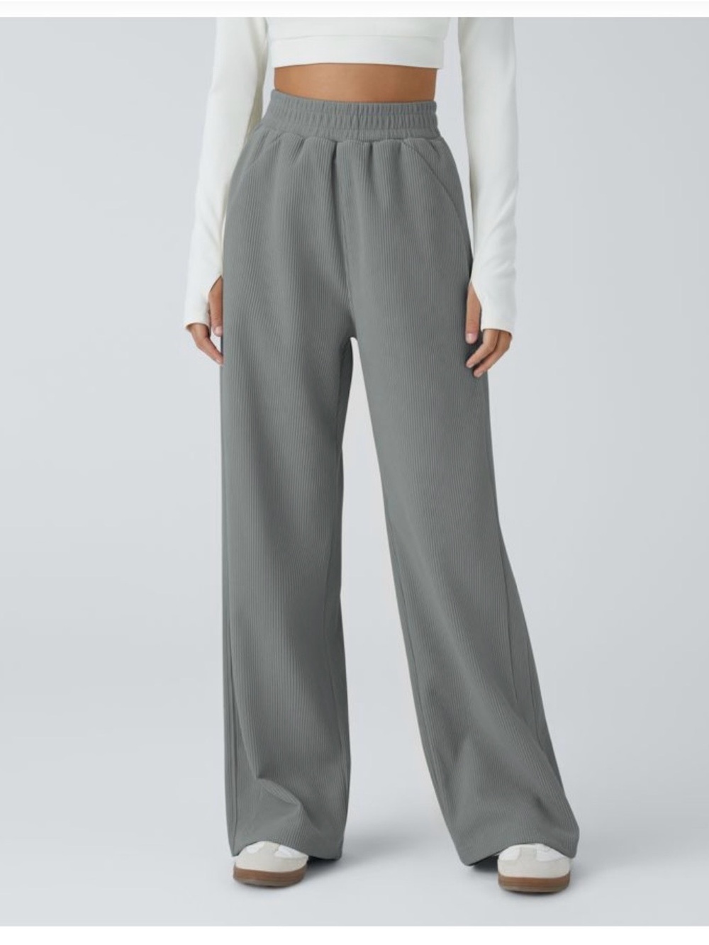 NWOT HALARA High Waisted Baggy Mop Corduroy Casual Pants in Monument Gray